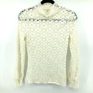 Free People White Lace Long Sleeve Top